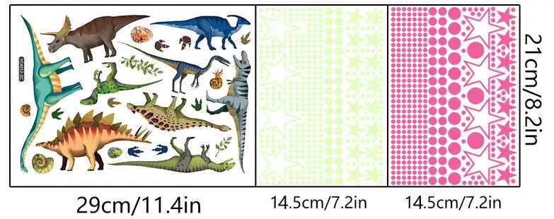 Glow in the dark dinosaur and ammonite wall stickers