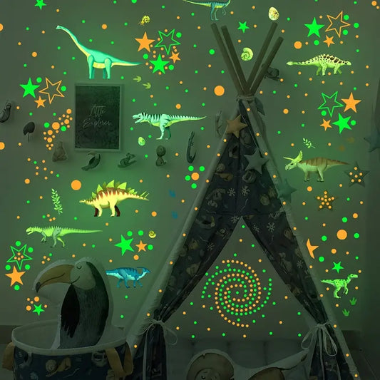 Glow in the dark dinosaur and ammonite wall stickers